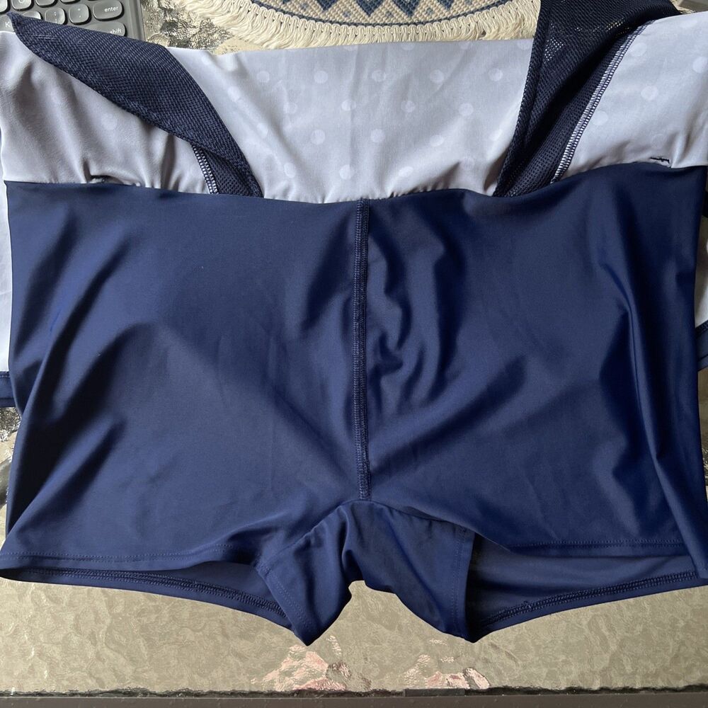 Land’s End Swim Skort Skirt Navy White Polka Dots Size 14 Pockets Beach Pool - Picture 10 of 14